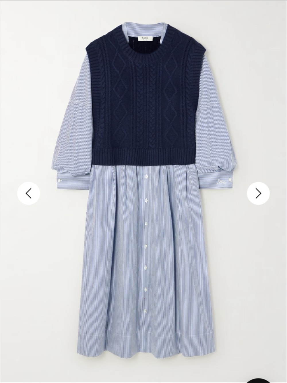 Sea NY Caleb cable-knit merino wool and striped cotton-poplin midi dress NWT